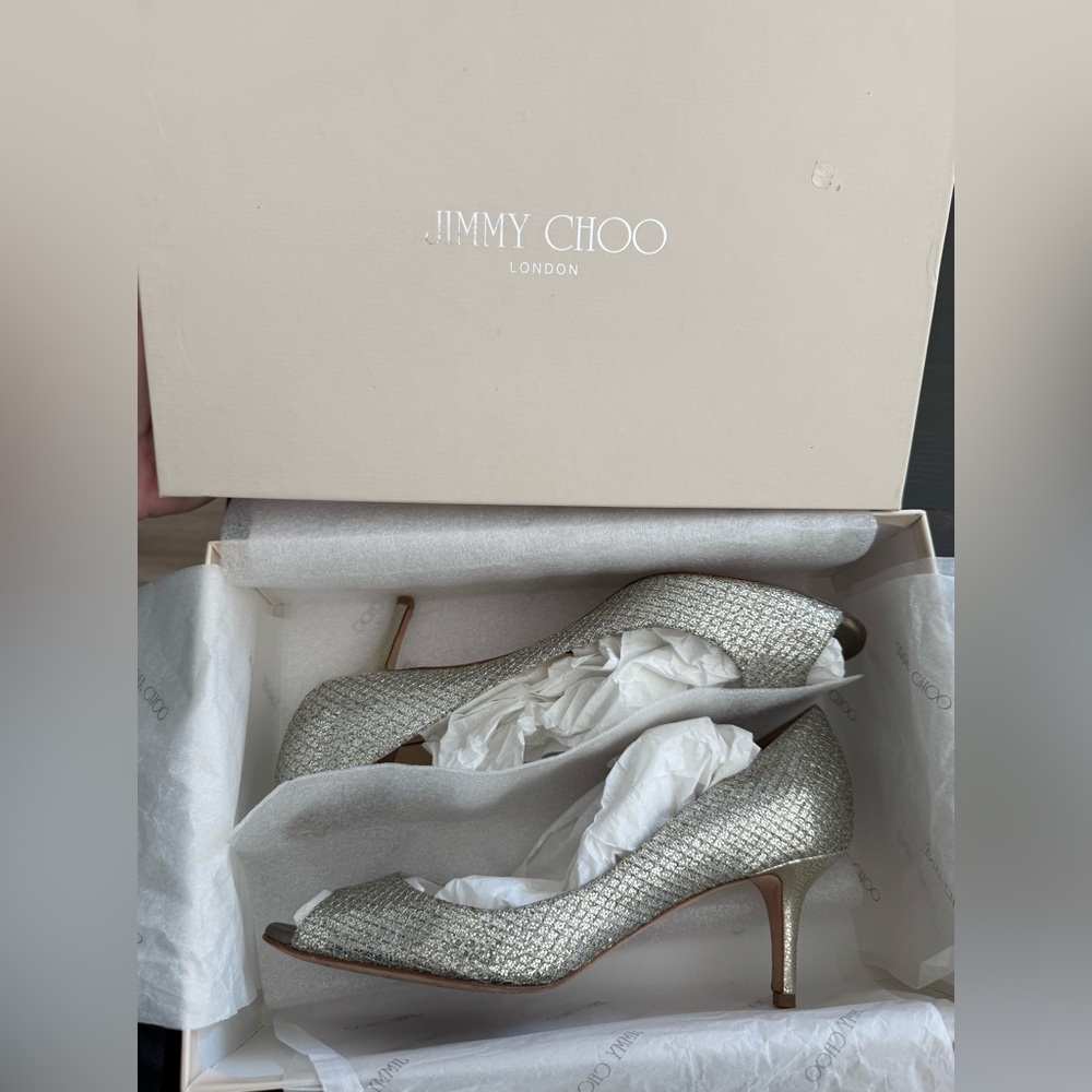 Jimmy Choo Glittering Silver & Gold Heels - Picture 5 of 7